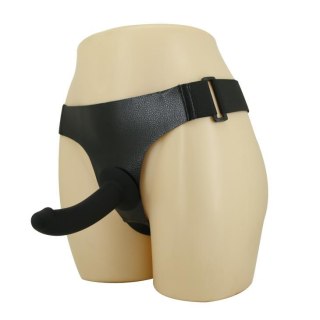 Majtki na szelkach z zakrzywionym czarnym dildo