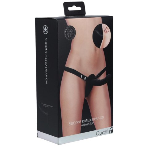 Ouch! - Silicone Ribbed Strap-On - Adjustable - Black