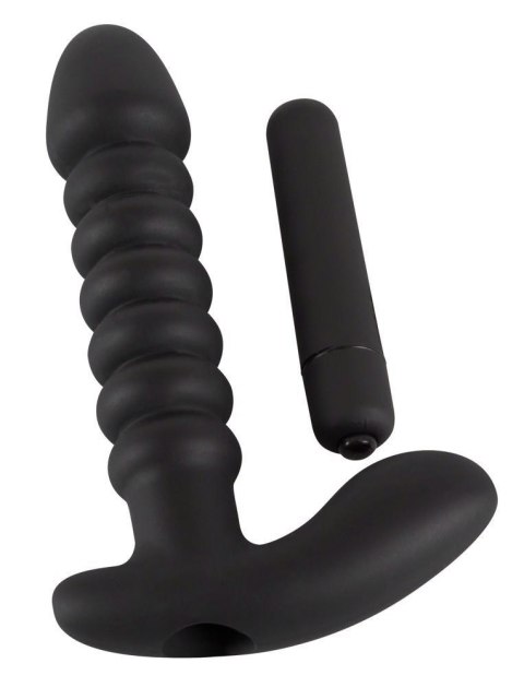 Dildo korek analny czarny prążkowany 17 cm