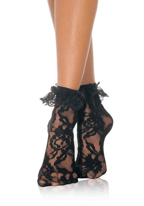 Bielizna-LACE ANKLET WITH RUFFLE BLACK OS